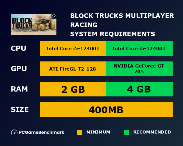 Block Trucks Multiplayer Racing system requirements - PCGameBenchmark