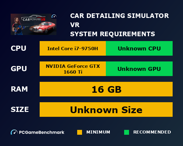Car Detailing Simulator VR system requirements graph