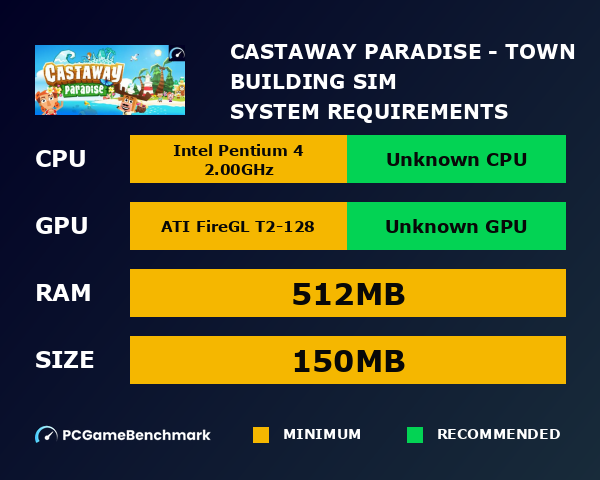 Castaway Paradise - Town Building Sim system requirements graph