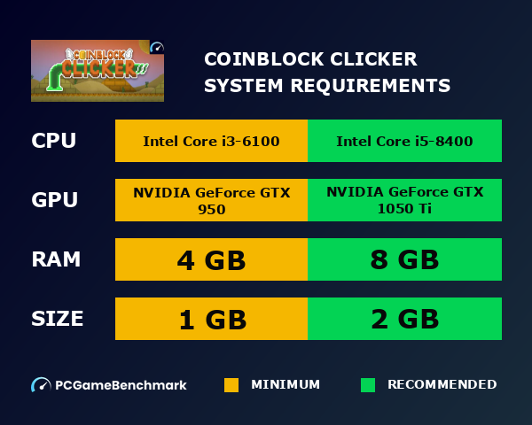 CoinBlock Clicker system requirements - PCGameBenchmark