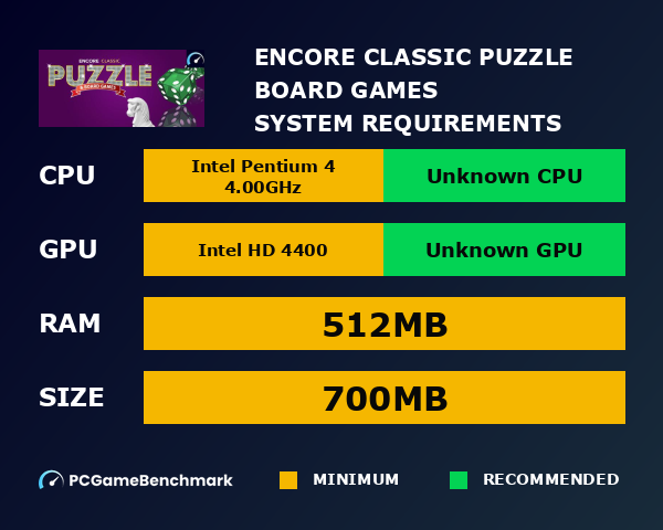 Encore Classic Puzzle & Board Games system requirements graph