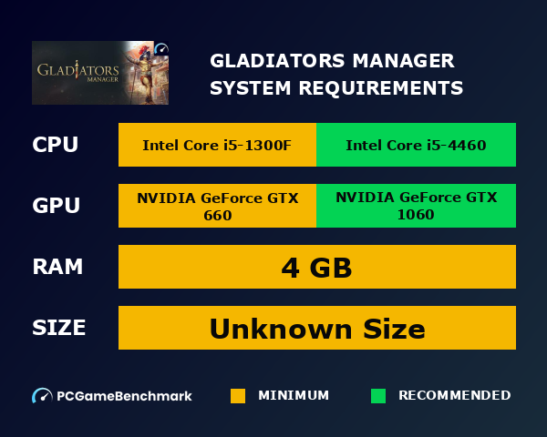 Gladiators Manager system requirements graph