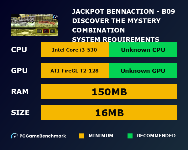 Jackpot Bennaction - B09 : Discover The Mystery Combination system requirements graph