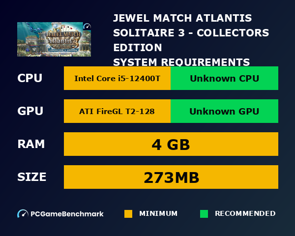 Jewel Match Atlantis Solitaire 3 - Collector's Edition system requirements graph