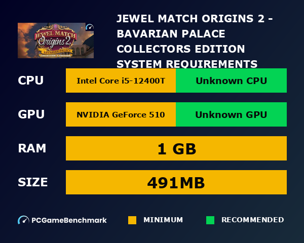 Jewel Match Origins 2 - Bavarian Palace Collector's Edition system requirements graph