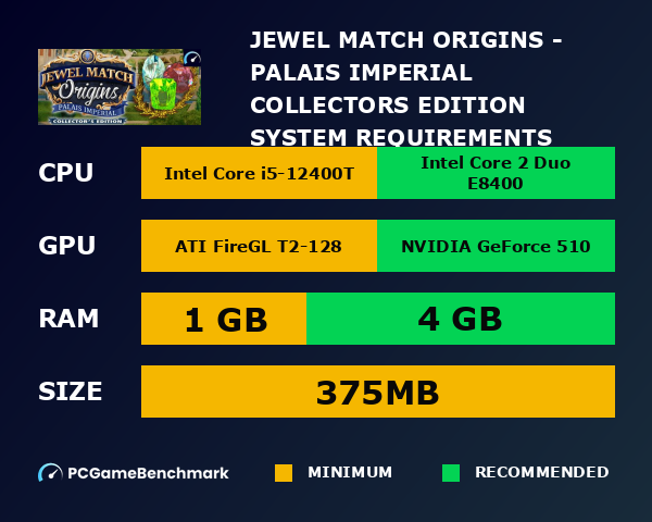 Jewel Match Origins - Palais Imperial Collector's Edition system requirements graph
