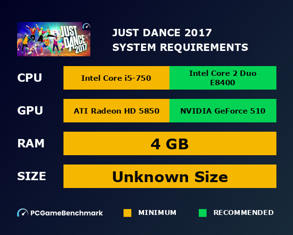 Just Dance 2017 system requirements graph