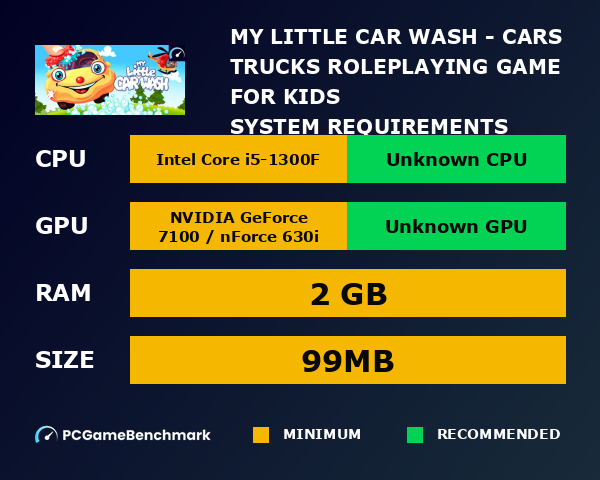 My Little Car Wash - Cars & Trucks Roleplaying Game for Kids system requirements graph