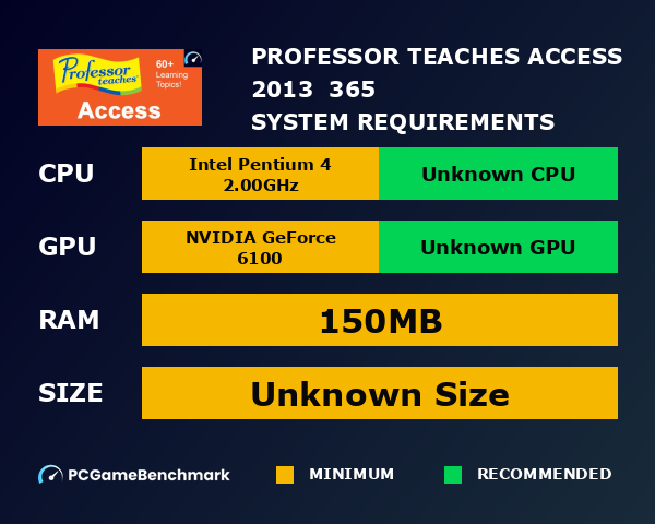 Professor Teaches Access 2013 & 365 system requirements graph