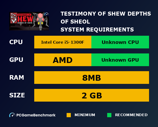 Testimony of Shew: Depths of Sheol system requirements - PCGameBenchmark
